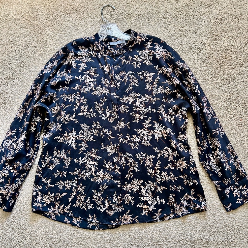 Vince Black and multicolored Silk Floral Blouse